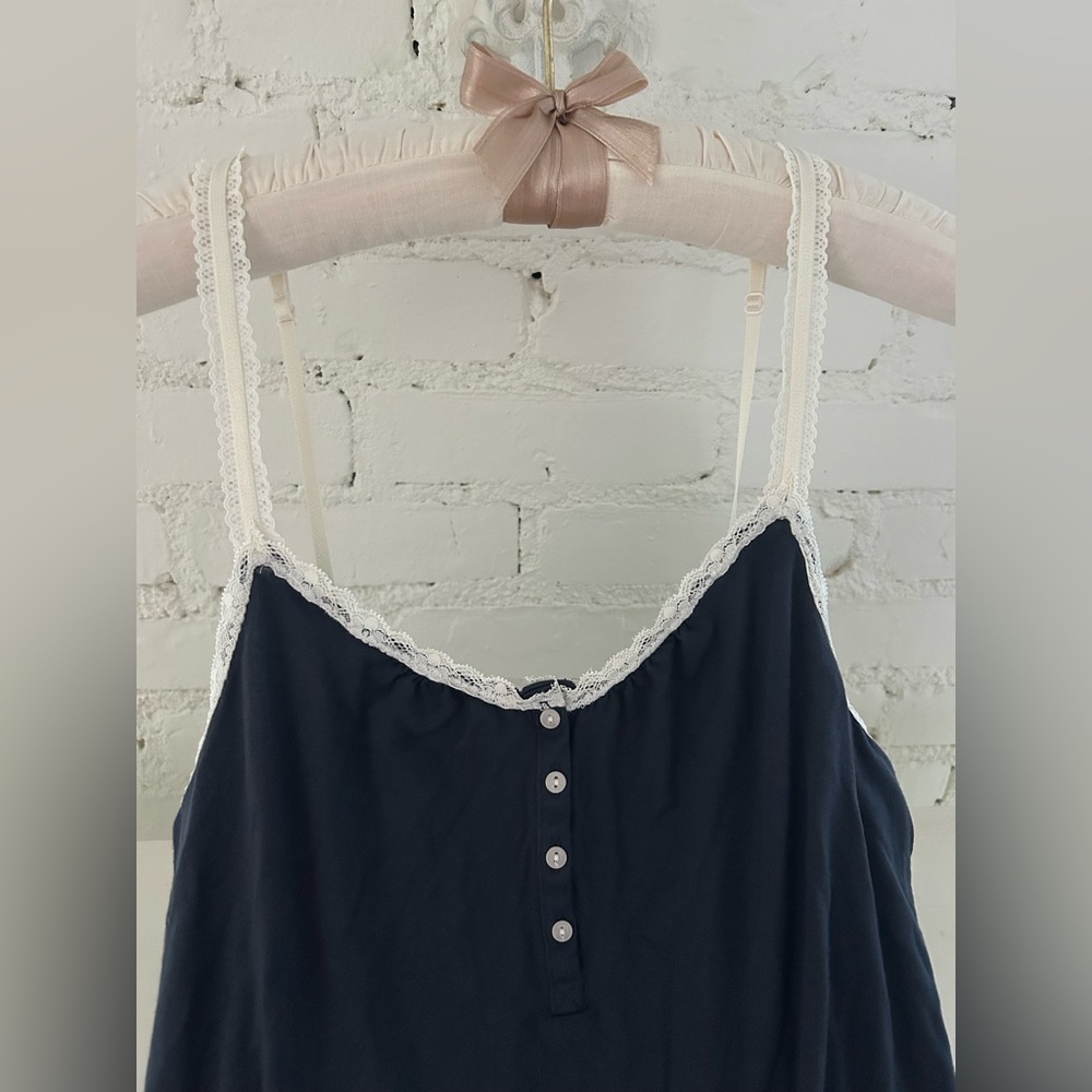 GAP Body Navy Romper with White Lace Details 
Size: Small
EUC (Like New) - Picture 2 of 9